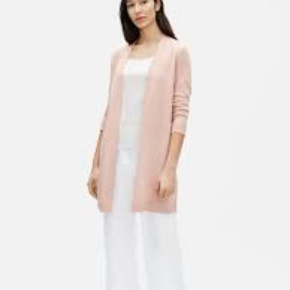 NWT Eileen Fisher Powder Organic Linen/Cotton High Straight Long Cardigan